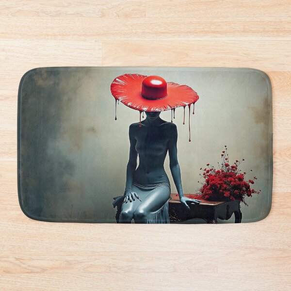 Item preview, Crimson Silence – Surreal Woman in Dripping Red Hat designed and sold by Huskyyy Designs.