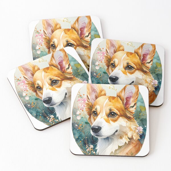 Item preview, Watercolor Corgi Portrait Floral Flowers Painterly Dog Art designed and sold by icemanphotos.