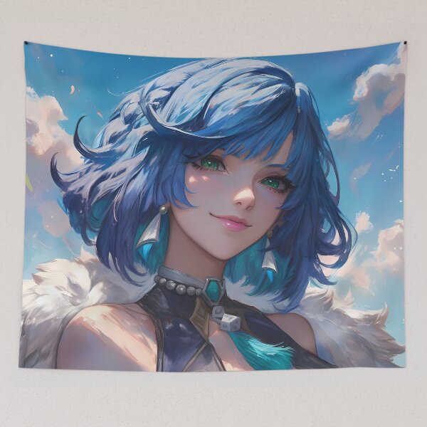 Item preview, Yelan Genshin Impact Blue Hair Elegant Sky Portrait designed and sold by Tokyonomad.