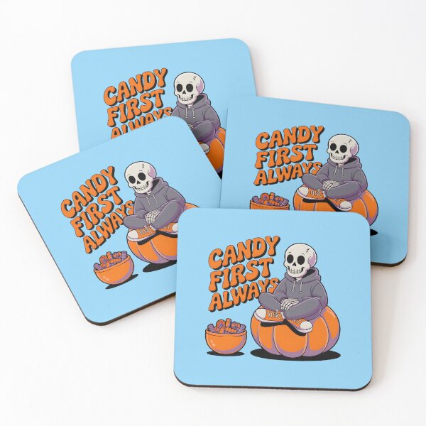 Item preview, Candy First Always Skeleton Sitting on Pumpkin – Cute Halloween Candy Lover Design designed and sold by Raw Tigers.