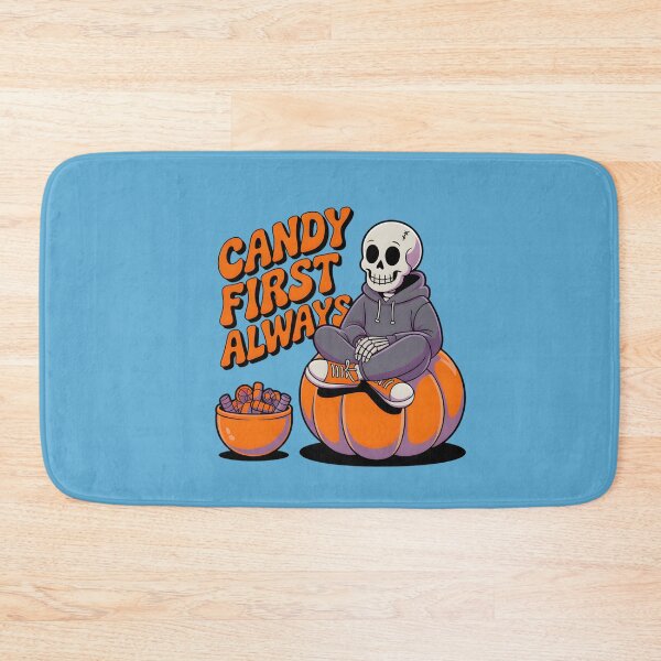 Item preview, Candy First Always Skeleton Sitting on Pumpkin – Cute Halloween Candy Lover Design designed and sold by Raw Tigers.