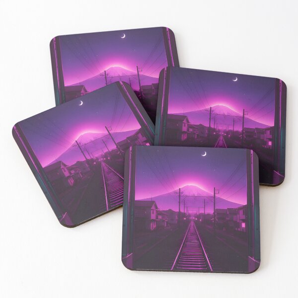 Item preview, Vaporwave Mount Fuji railway view designed and sold by Inari Designs.