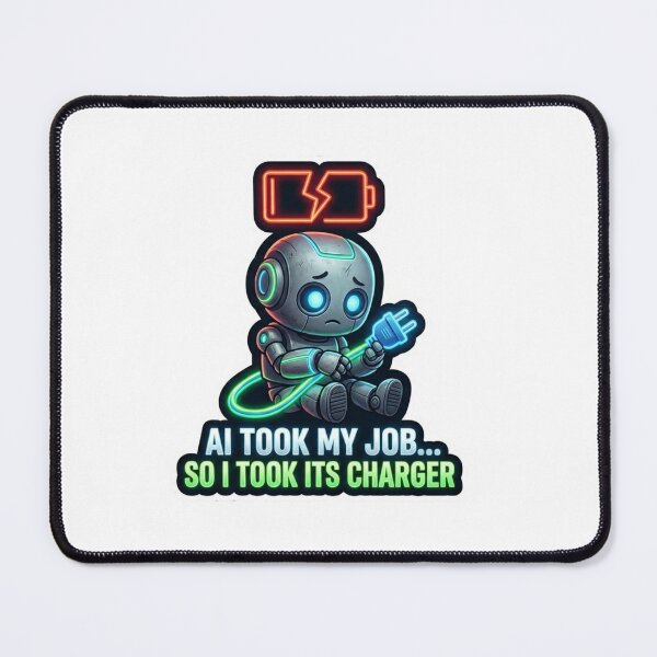 Item preview, Funny AI Took My Job Sad Robot Cyberpunk Neon Sticker designed and sold by ItsArtisticLab.