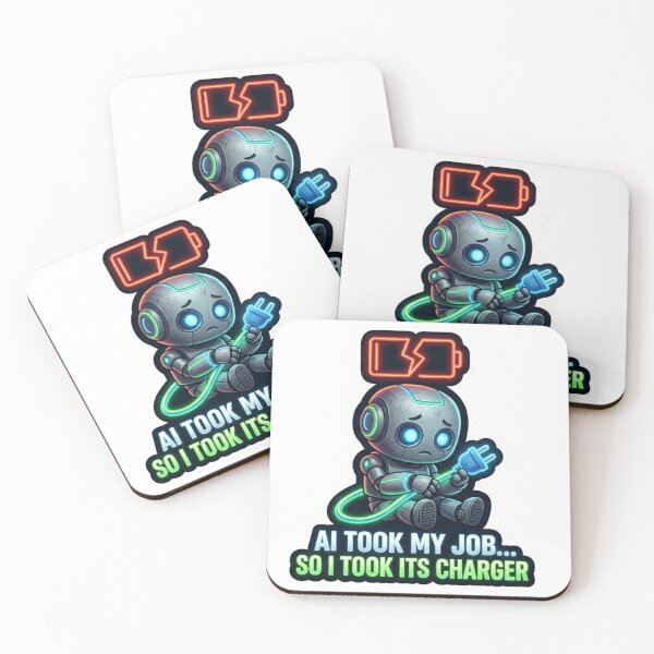 Item preview, Funny AI Took My Job Sad Robot Cyberpunk Neon Sticker designed and sold by ItsArtisticLab.