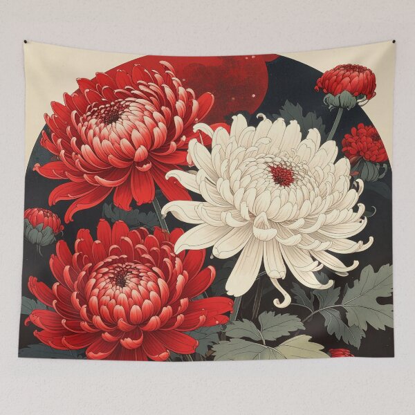 Item preview, Red and White Chrysanthemums  designed and sold by Vicky Brago-Mitchell®.