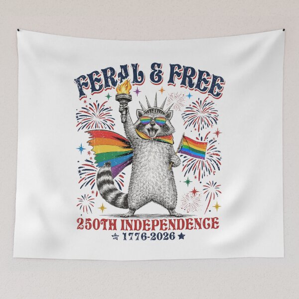 Item preview, Feral And Free 250th Funny 250 Years Retro LGBT Independence Raccoon designed and sold by schoolofbullies.
