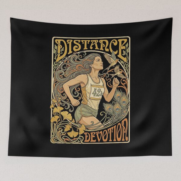 Item preview, Distance Devotion 42k Woman Runner Art Nouveau Birds Peacock Feather Floral designed and sold by graphixpolash.