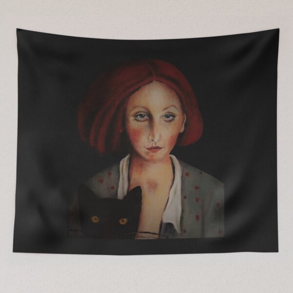 Item preview, Redhead & black cat portrait designed and sold by MaPerle.