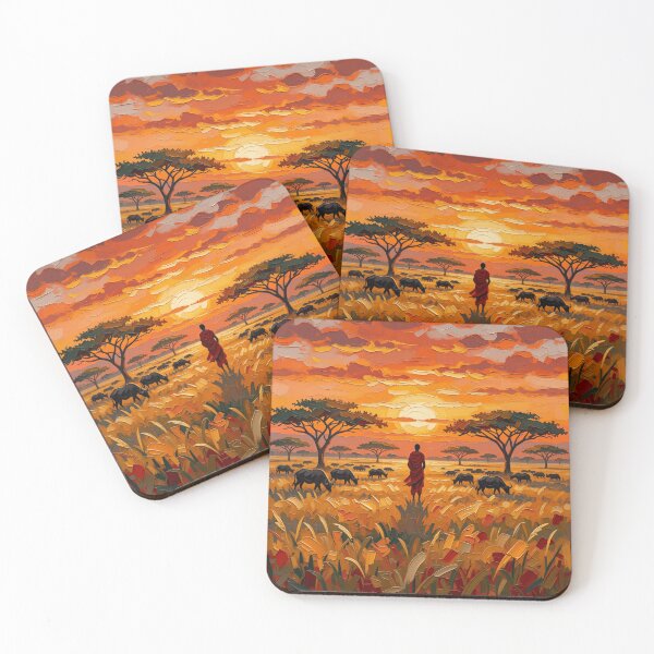 Item preview, Masai Guardian and Buffalo Herd - African Savanna Impasto designed and sold by Vivid Trace.