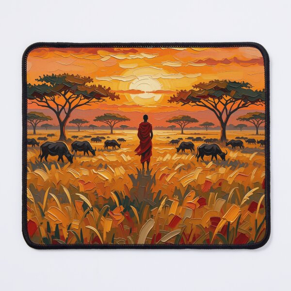 Item preview, Masai Guardian and Buffalo Herd - African Savanna Impasto designed and sold by Vivid Trace.