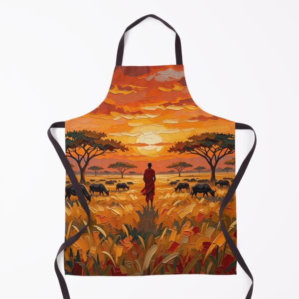 Item preview, Masai Guardian and Buffalo Herd - African Savanna Impasto designed and sold by Vivid Trace.
