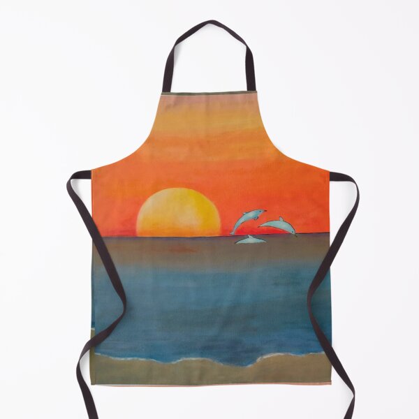 Item preview, Sunset Beach Scene - Child, Dogs & Dancing Dolphins - Whimsical Ocean Art designed and sold by MaPerle.