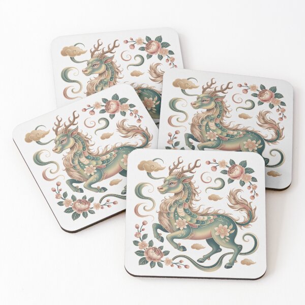 Item preview, Qilin Mythical Creature Art – Chinese Zodiac Feng Shui Decorative Illustration designed and sold by Tamas Das.