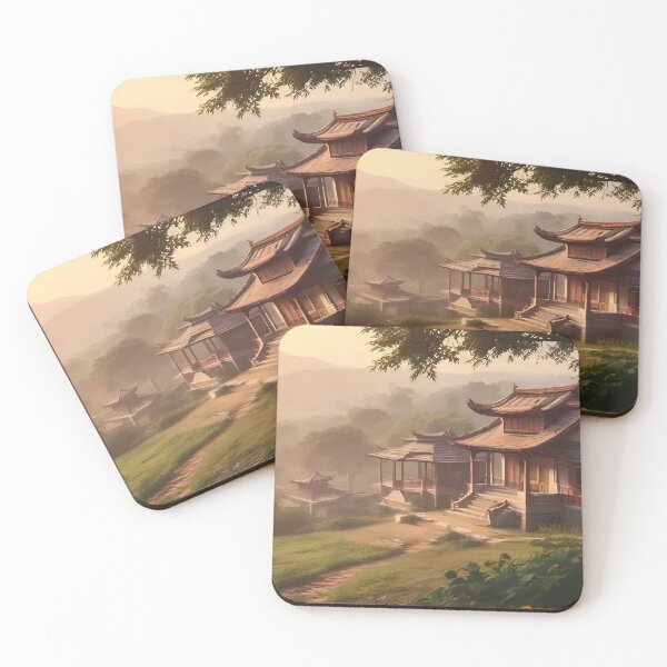 Item preview, Serene Japanese Temple in Misty Mountains | Zen Nature Landscape Art designed and sold by Bhaskar Digital Art.