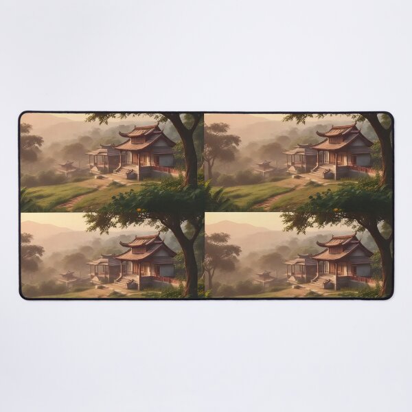 Item preview, Serene Japanese Temple in Misty Mountains | Zen Nature Landscape Art designed and sold by Bhaskar Digital Art.