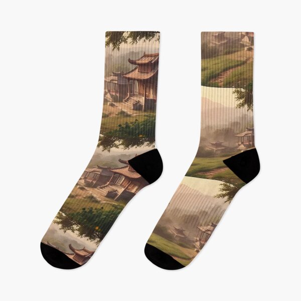 Item preview, Serene Japanese Temple in Misty Mountains | Zen Nature Landscape Art designed and sold by Bhaskar Digital Art.