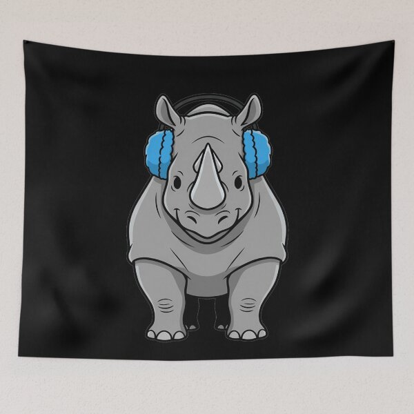 Item preview, Musical Rhino Wearing Blue Headphones Cartoon designed and sold by k3rstman1.