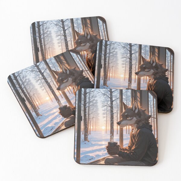 Item preview, Anthro Wolf Sunset Snow Window | Furry Cozy Winter Warm Aesthetic designed and sold by LexYote.