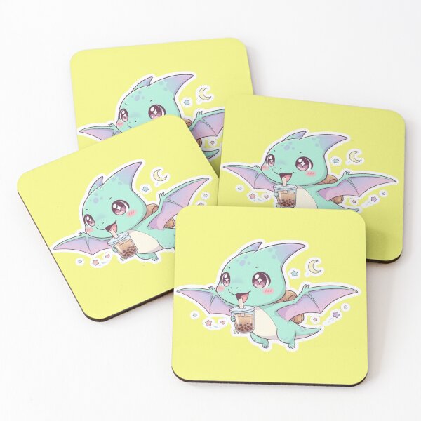 Item preview, Kawaii Baby Pterodactyl Drinking Boba Tea Milk Tea Cute Pastel Dinosaur Chibi Art designed and sold by bvdesignart.