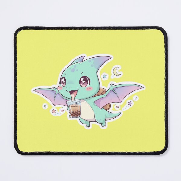 Item preview, Kawaii Baby Pterodactyl Drinking Boba Tea Milk Tea Cute Pastel Dinosaur Chibi Art designed and sold by bvdesignart.