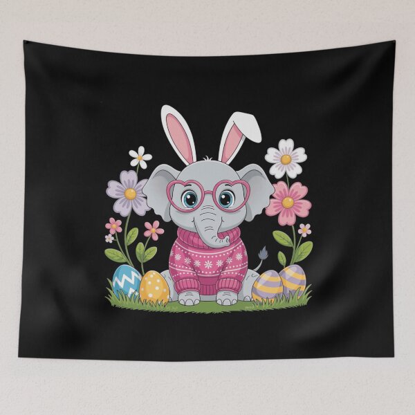 Item preview, Whimsical Spring Elephant Wearing Bunny Ears and Knit Sweater designed and sold by anamul43.