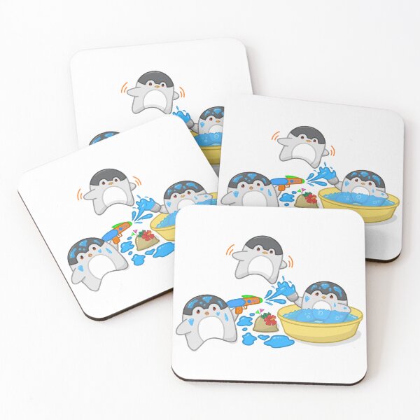 Item preview, Songkran Festival Penguins – Cute Chibi Water Fight with Sand Pagoda designed and sold by MikaKawaiiArt.