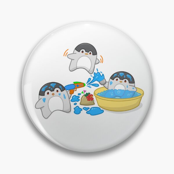 Item preview, Songkran Festival Penguins – Cute Chibi Water Fight with Sand Pagoda designed and sold by MikaKawaiiArt.