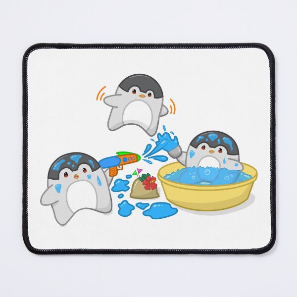 Item preview, Songkran Festival Penguins – Cute Chibi Water Fight with Sand Pagoda designed and sold by MikaKawaiiArt.