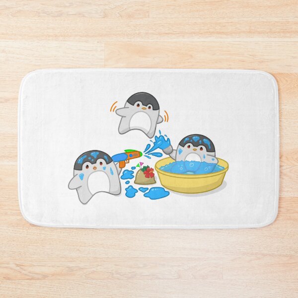 Item preview, Songkran Festival Penguins – Cute Chibi Water Fight with Sand Pagoda designed and sold by MikaKawaiiArt.