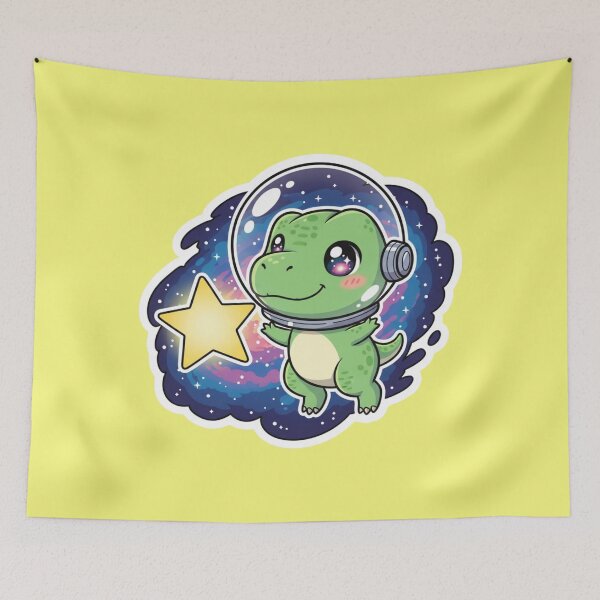 Item preview, Adorable Kawaii Dinosaur Astronaut Exploring the Galaxy with a Golden Star designed and sold by bvdesignart.