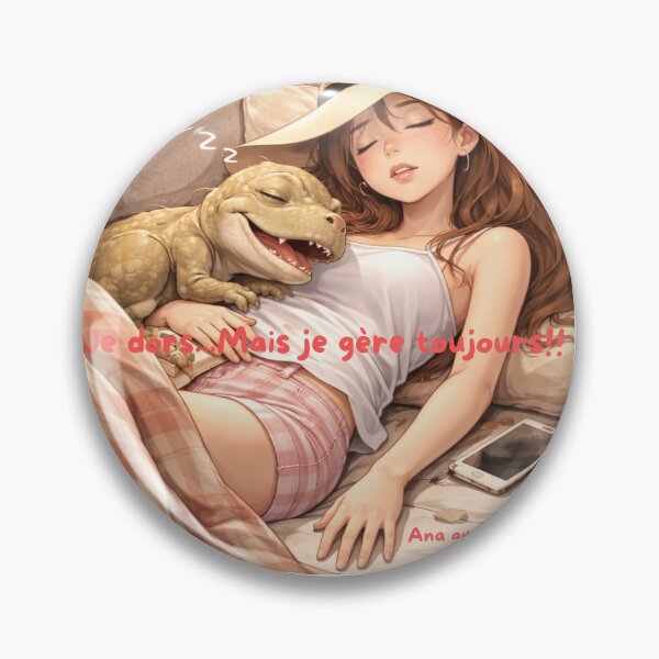 Item preview, Tired mom asleep Ana in a baby dinosaur hat designed and sold by ANAAUCHAPEAU.