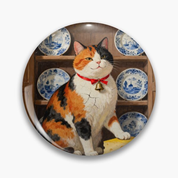 Item preview, Calico Cat Cupboard - Primitive Folk Art Portrait designed and sold by PictorialWhimsy.