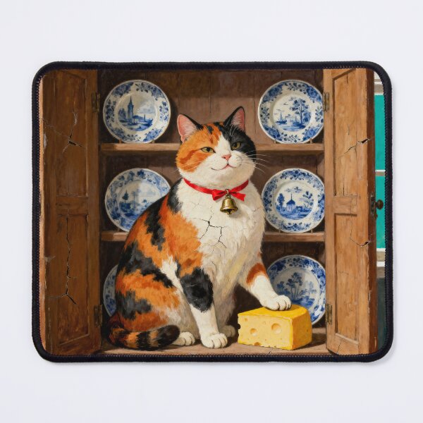 Item preview, Calico Cat Cupboard - Primitive Folk Art Portrait designed and sold by PictorialWhimsy.