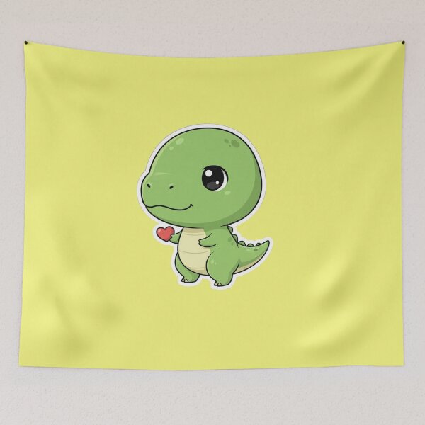 Item preview, Adorable Chibi Green Dinosaur Holding a Red Heart Kawaii Dino Illustration designed and sold by bvdesignart.
