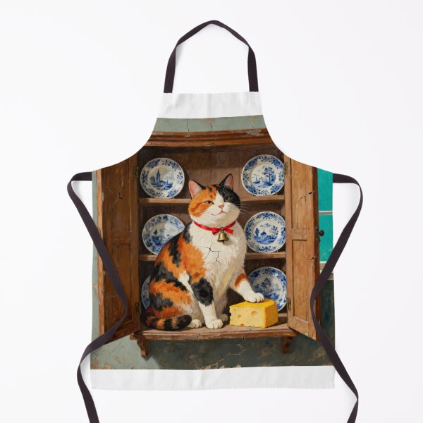 Item preview, Calico Cat Cupboard - Primitive Folk Art Portrait designed and sold by PictorialWhimsy.