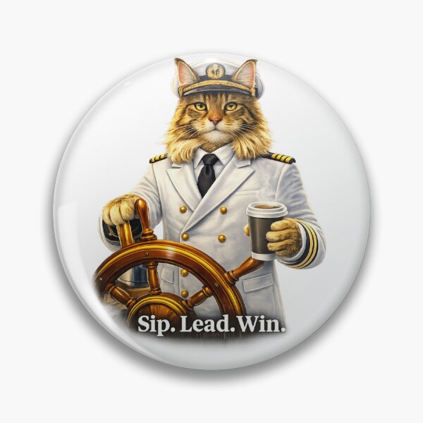 Item preview, Sip. Lead. Win. – Captain Cat Boss with Coffee | Motivational Leadership Design designed and sold by IrynaLineArt.