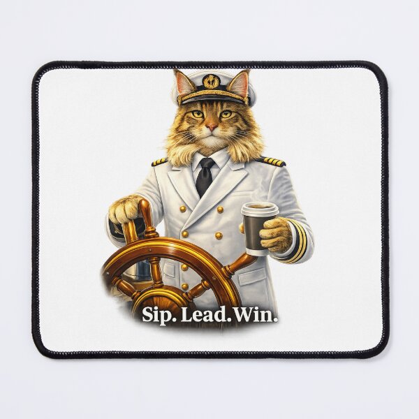 Item preview, Sip. Lead. Win. – Captain Cat Boss with Coffee | Motivational Leadership Design designed and sold by IrynaLineArt.