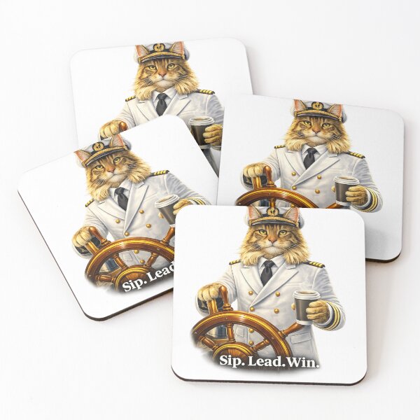 Item preview, Sip. Lead. Win. – Captain Cat Boss with Coffee | Motivational Leadership Design designed and sold by IrynaLineArt.