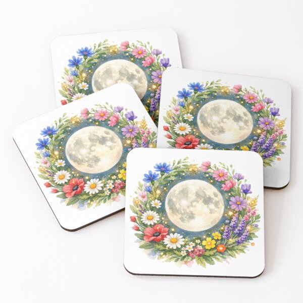 Item preview, Celestial Moon Floral Wreath Watercolor Art designed and sold by TessaraDesigns.