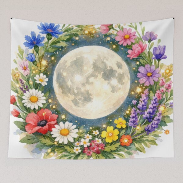 Item preview, Celestial Moon Floral Wreath Watercolor Art designed and sold by TessaraDesigns.