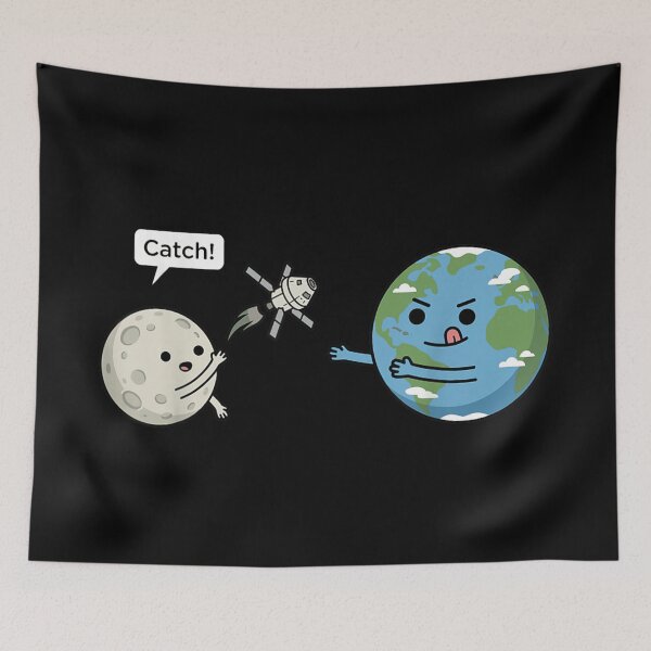 Item preview, Funny Space Catch Earth and Moon Throwing Satellite Cute Galaxy Art designed and sold by ObukiLantara.