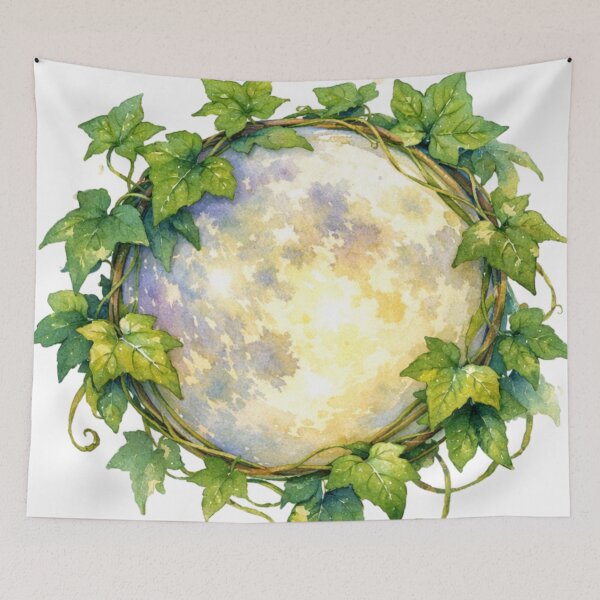 Item preview, Full Moon Ivy Wreath Watercolor Art designed and sold by TessaraDesigns.