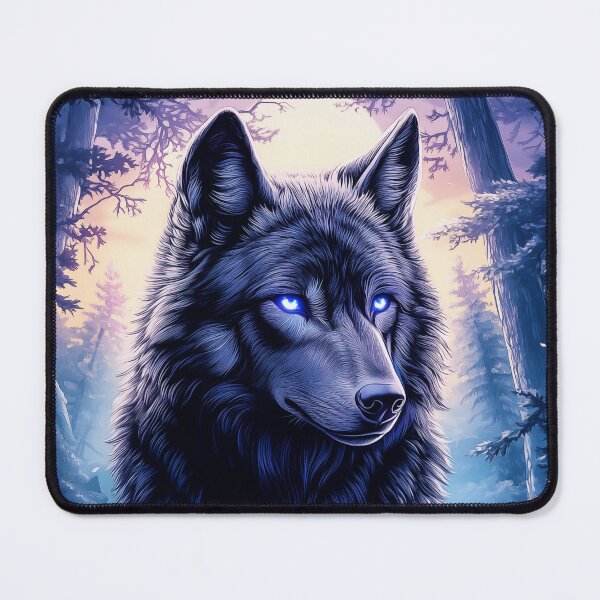 Item preview, Wolf with glowing blue eyes in forest designed and sold by PetsArt.