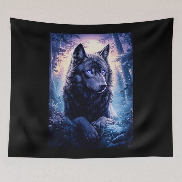 Item preview, Wolf with glowing blue eyes in forest designed and sold by PetsArt.