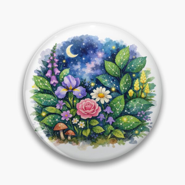 Item preview, Celestial Wildflower Garden Night Watercolor Art designed and sold by TessaraDesigns.