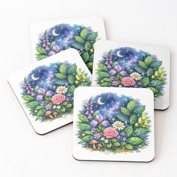 Item preview, Celestial Wildflower Garden Night Watercolor Art designed and sold by TessaraDesigns.