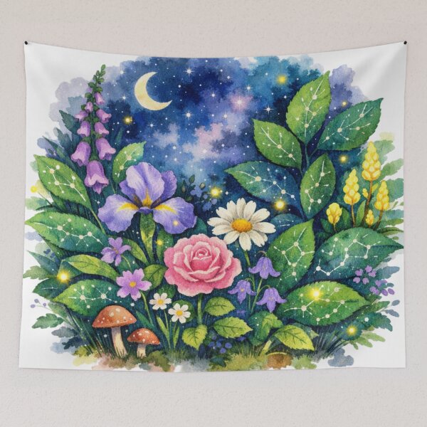 Item preview, Celestial Wildflower Garden Night Watercolor Art designed and sold by TessaraDesigns.