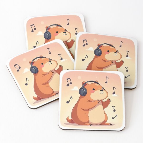 Artikelvorschau, Gemütliches Wasserschwein mit Kopfhörern hört Musik entworfen und verkauft von MY CREATIVE SHOP.