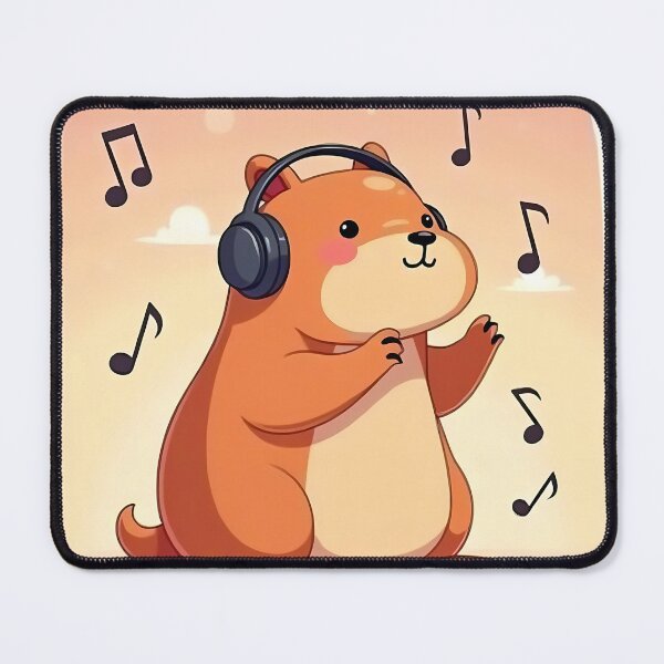 Artikelvorschau, Gemütliches Wasserschwein mit Kopfhörern hört Musik entworfen und verkauft von MY CREATIVE SHOP.