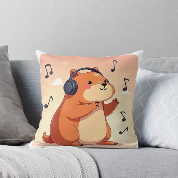 Artikelvorschau, Gemütliches Wasserschwein mit Kopfhörern hört Musik entworfen und verkauft von MY CREATIVE SHOP.